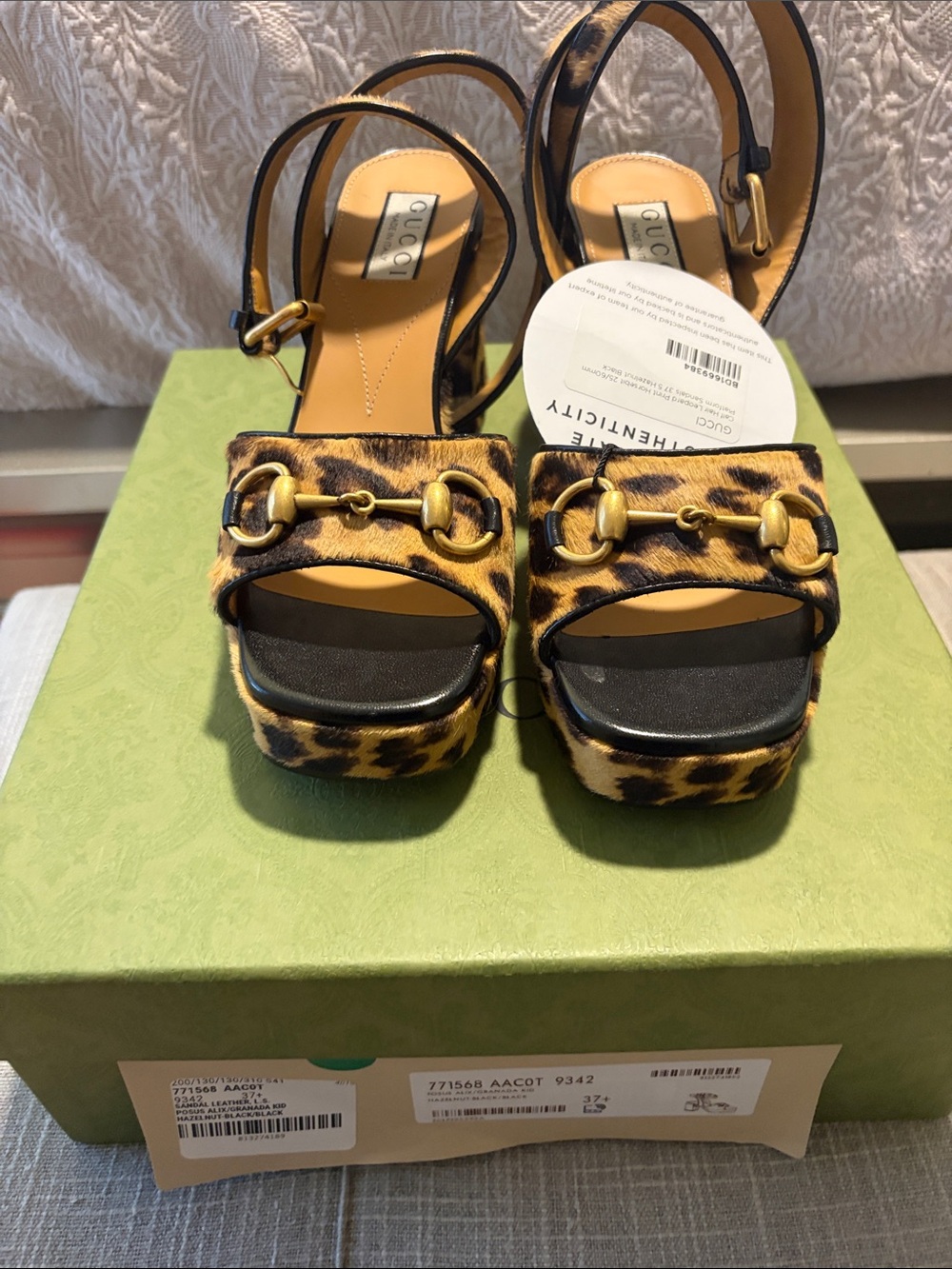 Gucci Leopard Ponyhair Horsebit Platform Sandals - Brown/Black